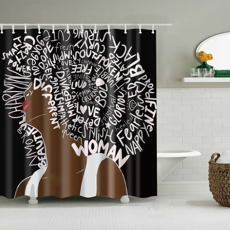 Black Woman Waterproof Bathroom Curtain Mold proof Polyester Fabric ...