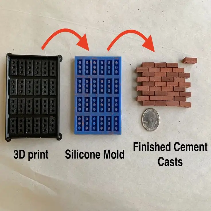 Miniature brick model for creating a silicone mold to cast resin or ...